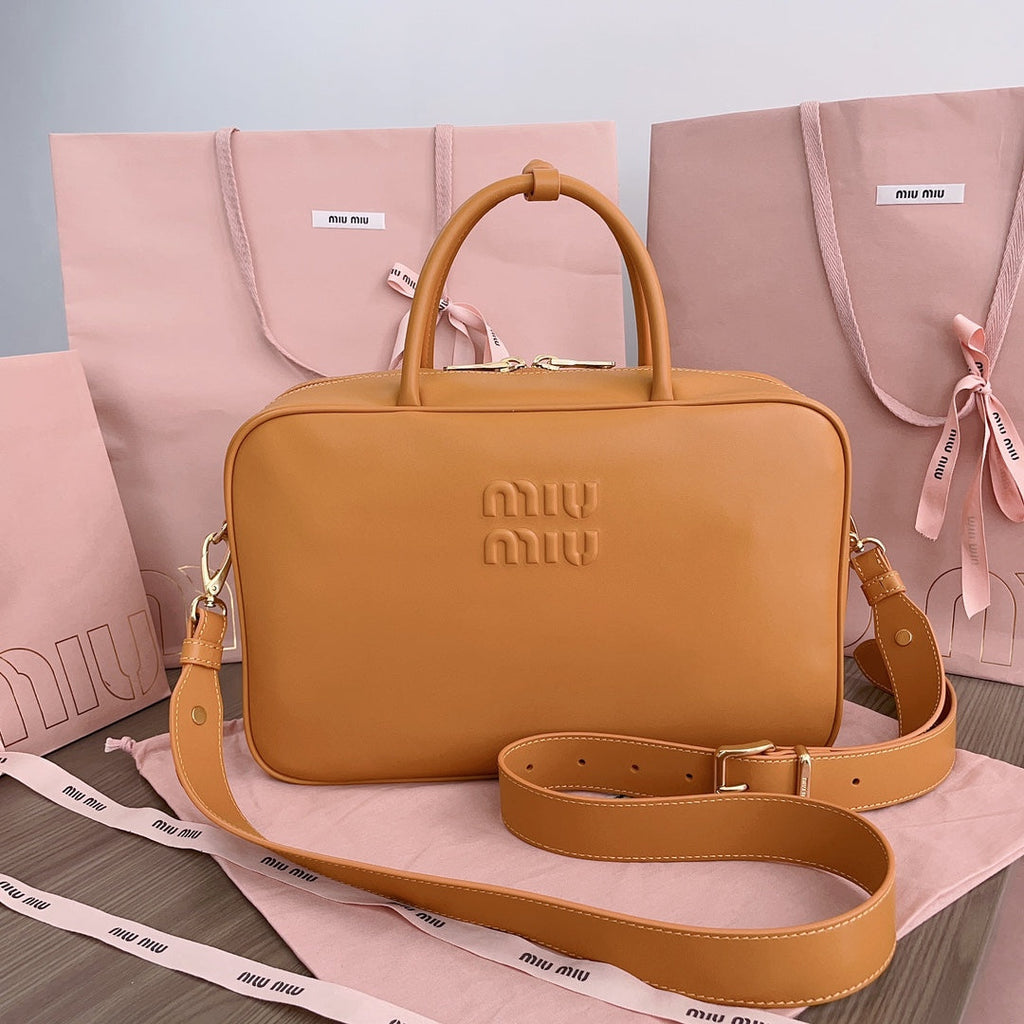 MIU MIU BEAU TOP HANDLE BAG 34 IN PERU BROWN CALFSKIN