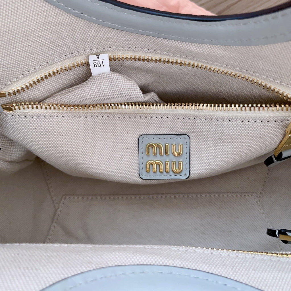 MIU MIU SMALL TOTE BAG 22 IN CHROME GRAY CALFSKIN