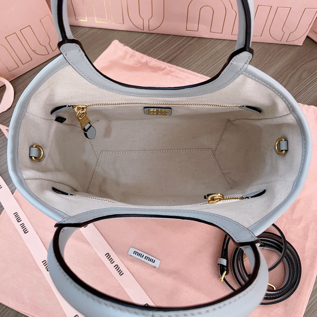 MIU MIU SMALL TOTE BAG 22 IN CHROME GRAY CALFSKIN