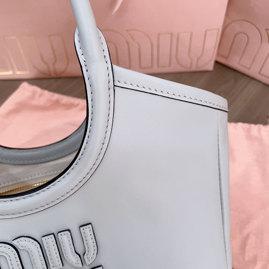 MIU MIU SMALL TOTE BAG 22 IN CHROME GRAY CALFSKIN