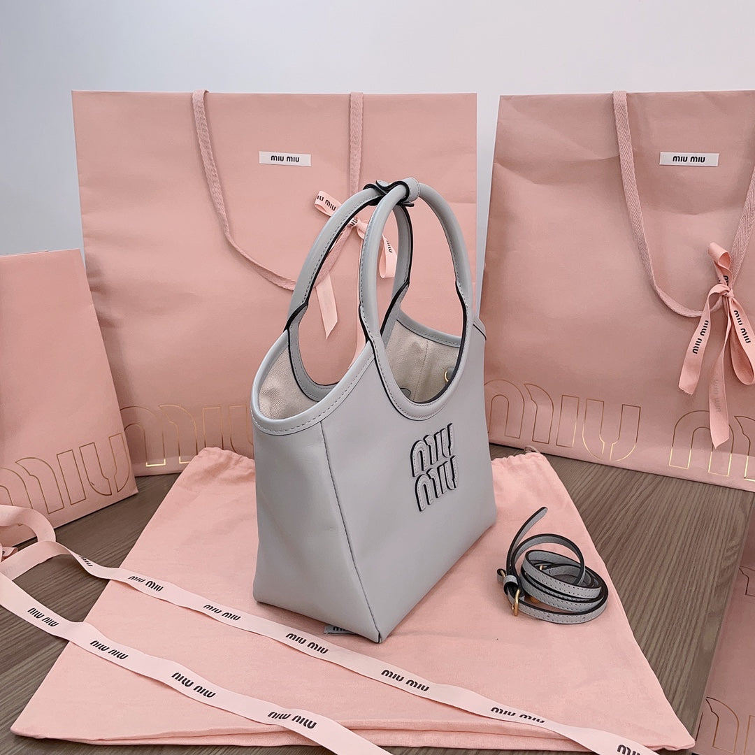 MIU MIU SMALL TOTE BAG 22 IN CHROME GRAY CALFSKIN