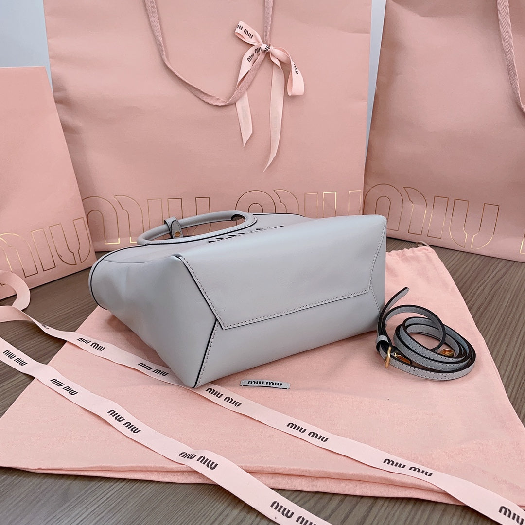 MIU MIU SMALL TOTE BAG 22 IN CHROME GRAY CALFSKIN