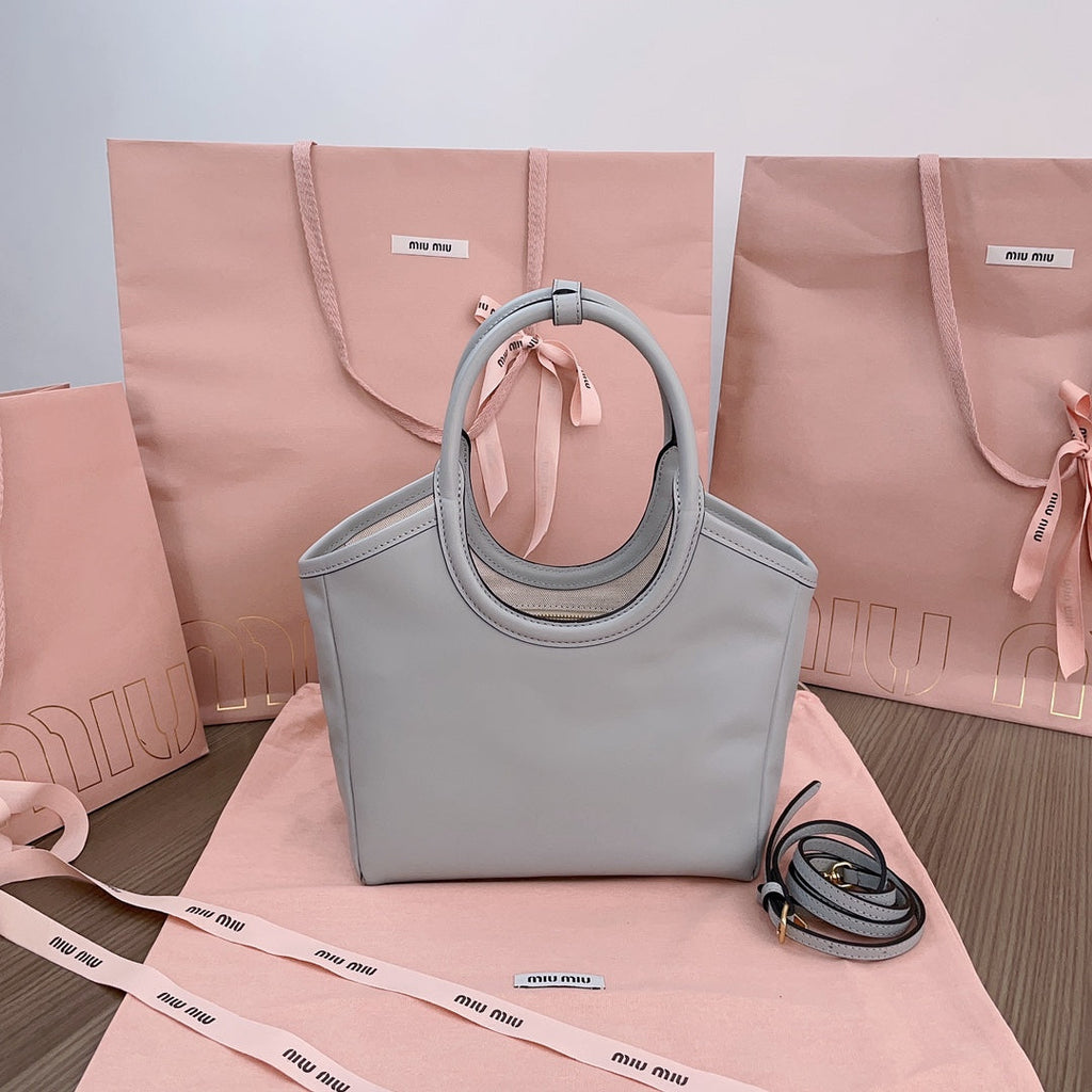 MIU MIU SMALL TOTE BAG 22 IN CHROME GRAY CALFSKIN