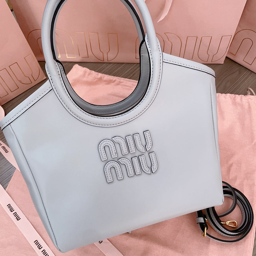 MIU MIU SMALL TOTE BAG 22 IN CHROME GRAY CALFSKIN