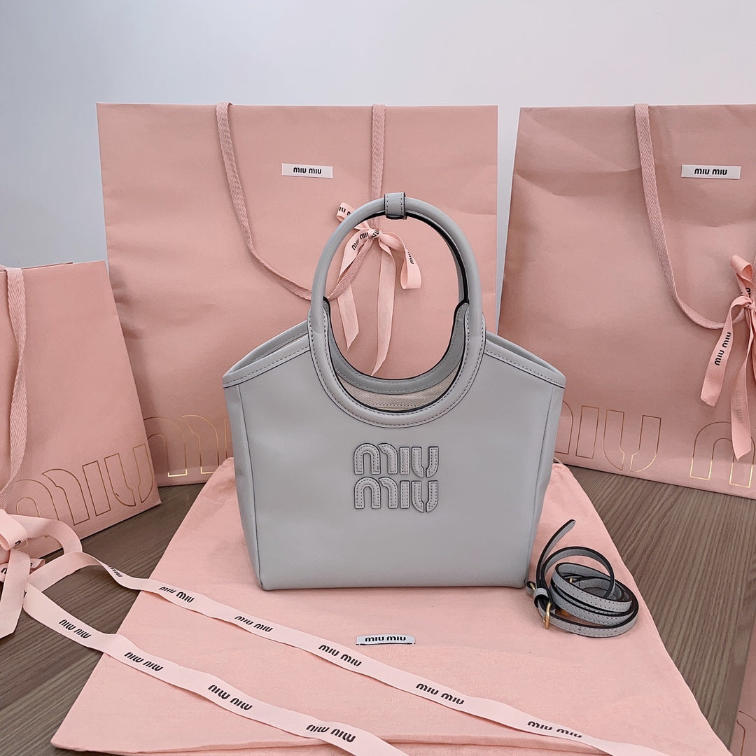 MIU MIU SMALL TOTE BAG 22 IN CHROME GRAY CALFSKIN