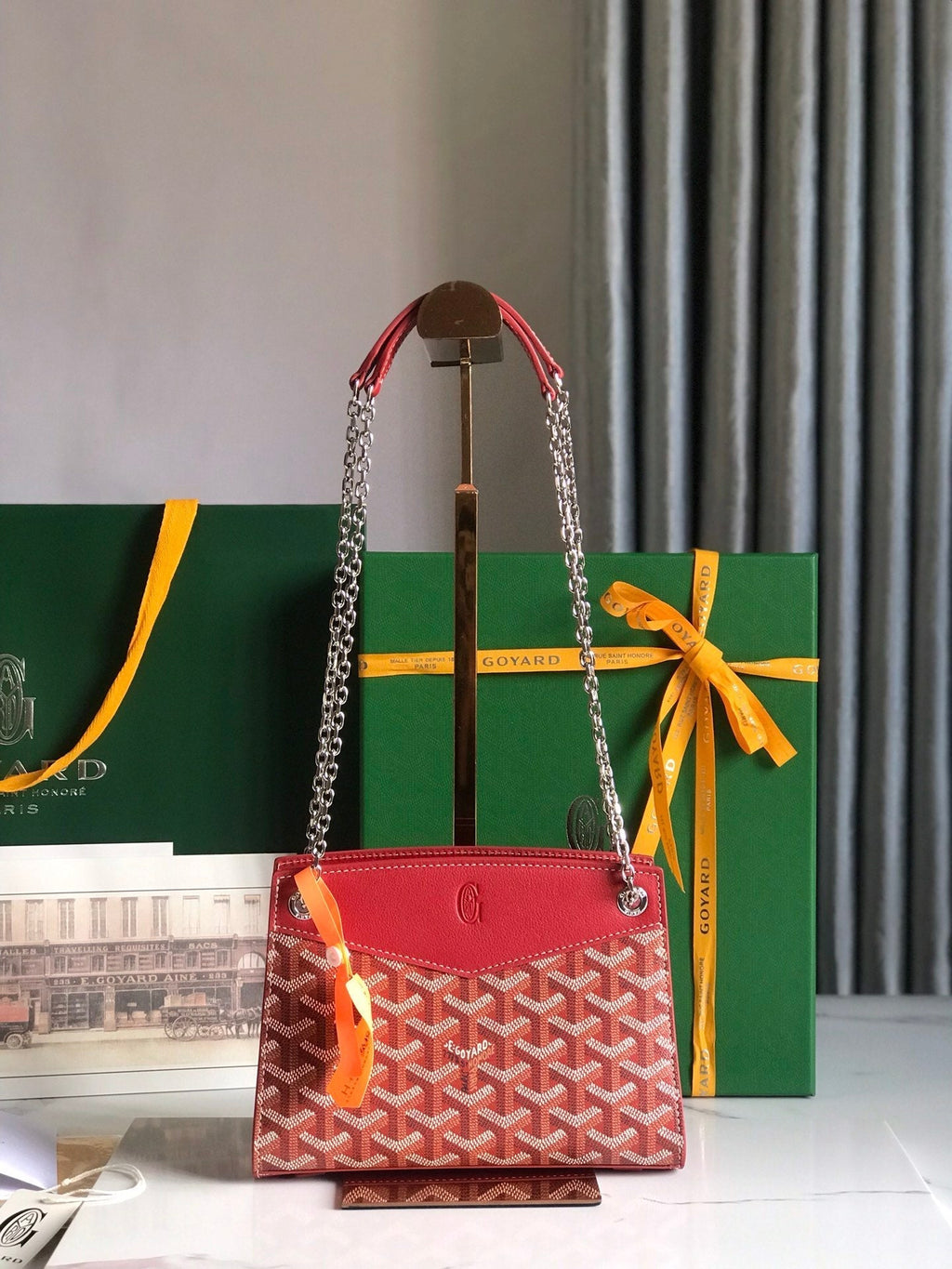 GOYARD ROUETTE STRUCTURÉ MINI BAG 21 IN CLASSIC RED GOYARDINE CANVAS AND CALFSKIN
