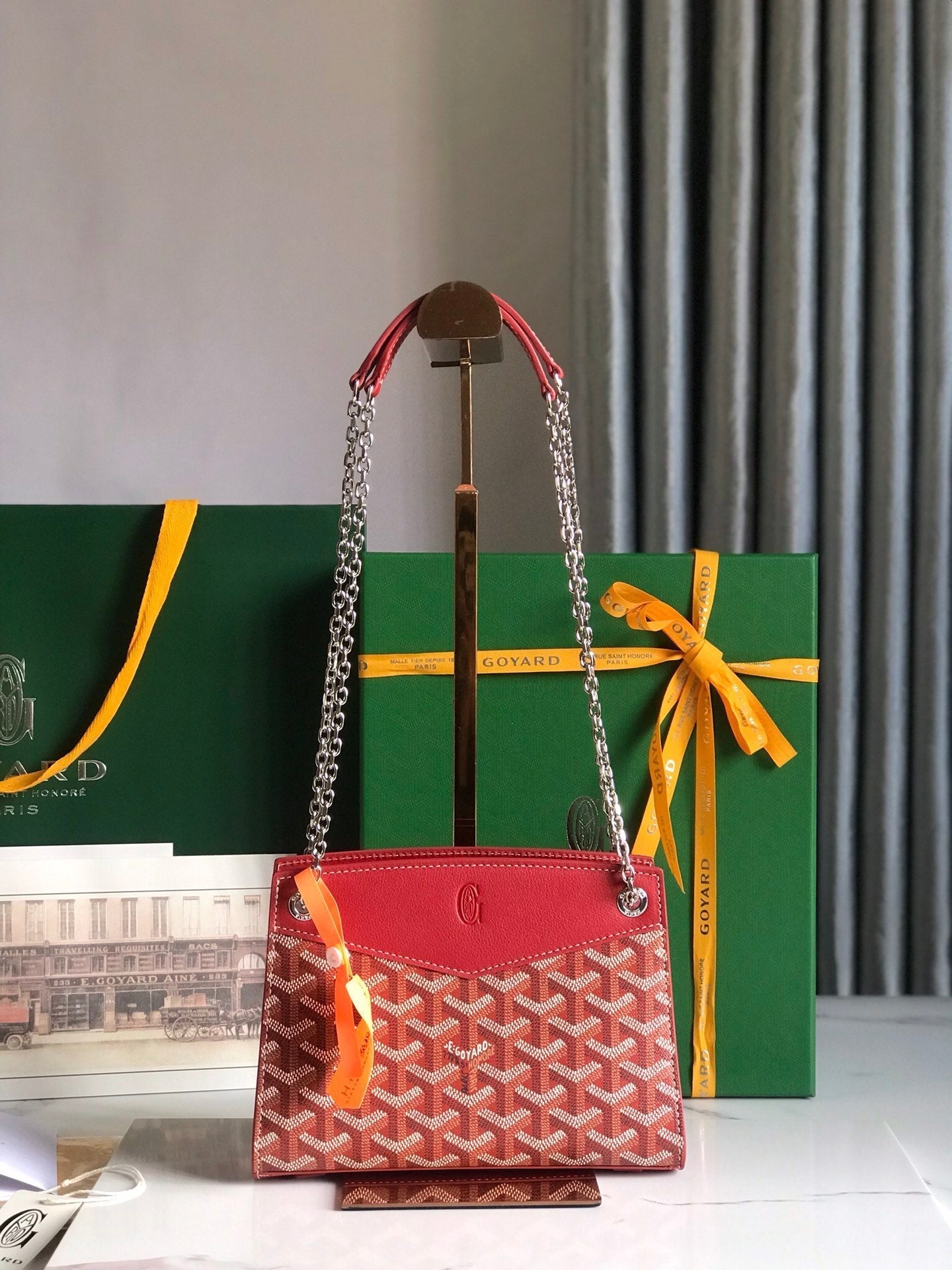 GOYARD ROUETTE STRUCTURÉ MINI BAG 21 IN CLASSIC RED GOYARDINE CANVAS AND CALFSKIN