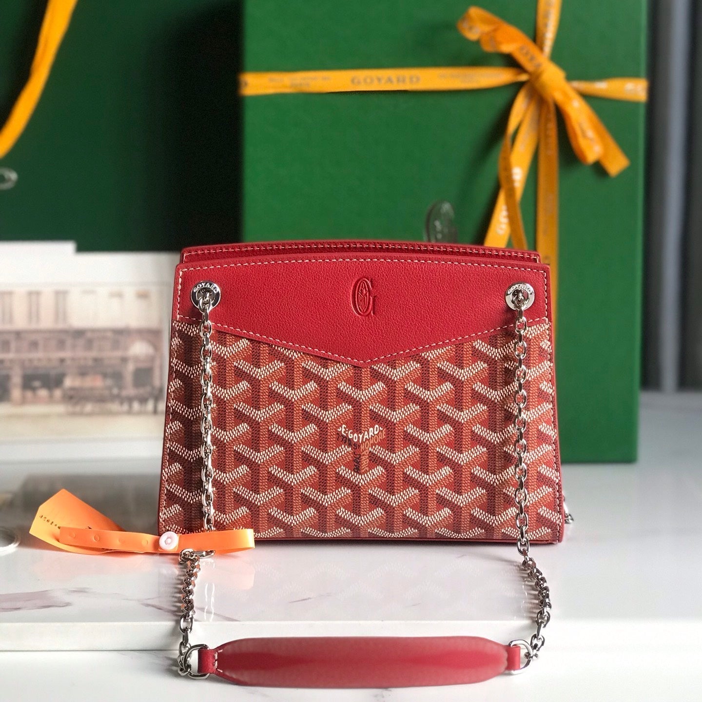 GOYARD ROUETTE STRUCTURÉ MINI BAG 21 IN CLASSIC RED GOYARDINE CANVAS AND CALFSKIN