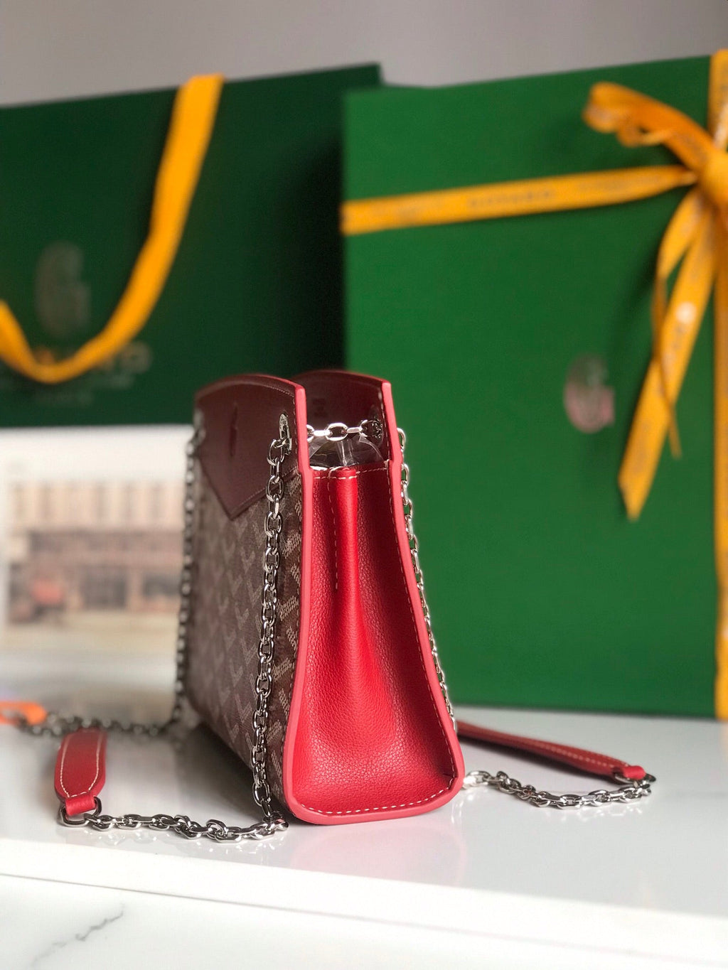 GOYARD ROUETTE STRUCTURÉ MINI BAG 21 IN CLASSIC RED GOYARDINE CANVAS AND CALFSKIN