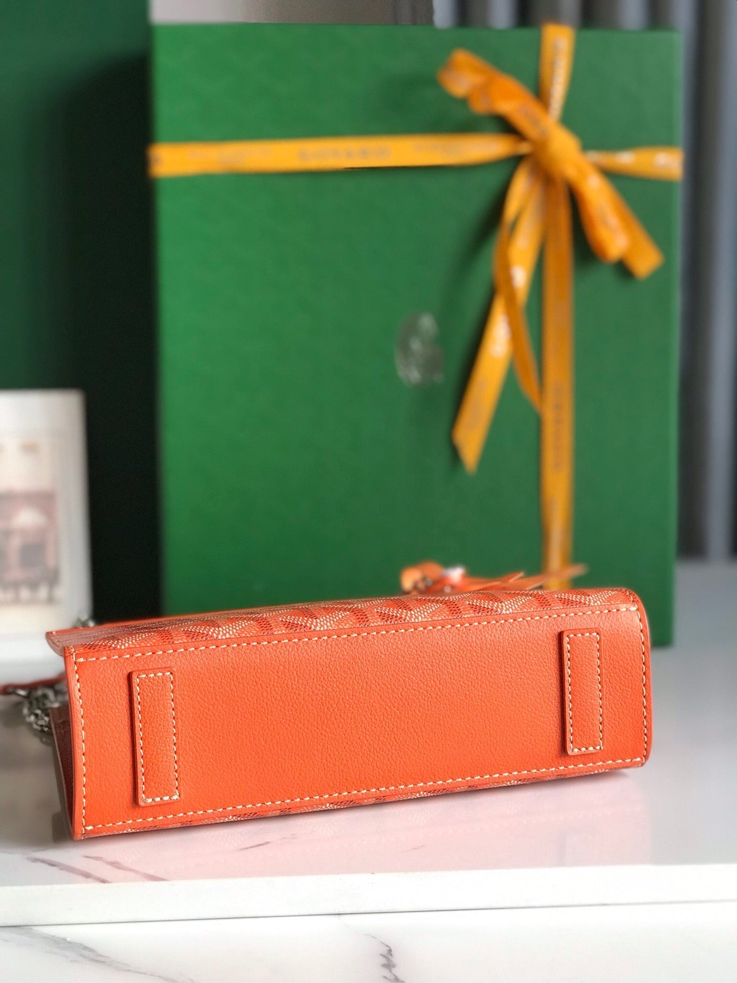 GOYARD ROUETTE STRUCTURÉ MINI BAG 21 IN ORANGE GOYARDINE CANVAS AND CALFSKIN