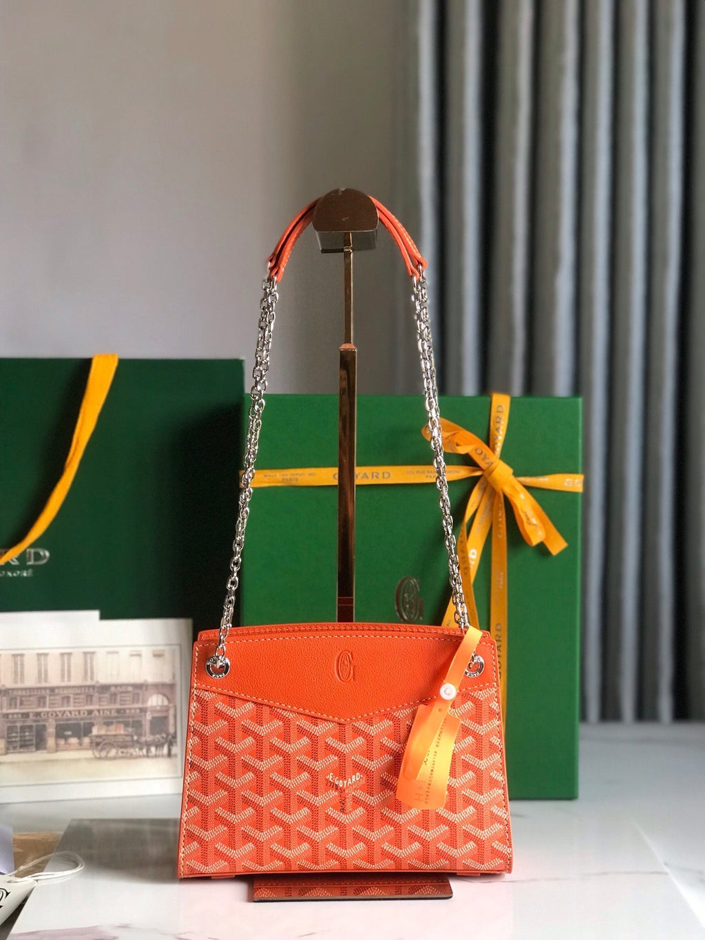 GOYARD ROUETTE STRUCTURÉ MINI BAG 21 IN ORANGE GOYARDINE CANVAS AND CALFSKIN