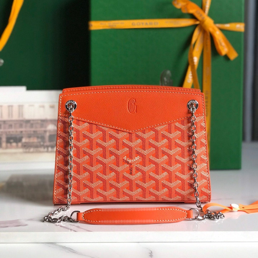 GOYARD ROUETTE STRUCTURÉ MINI BAG 21 IN ORANGE GOYARDINE CANVAS AND CALFSKIN