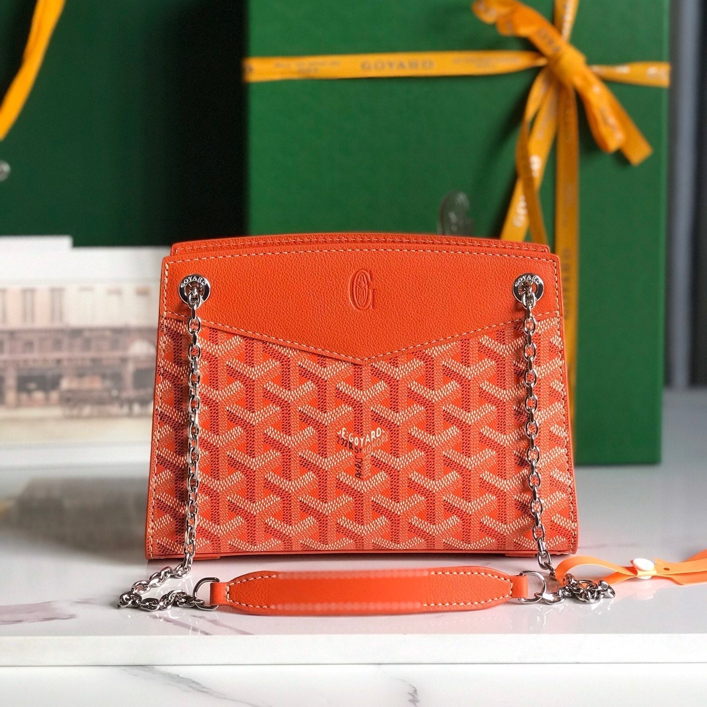 GOYARD ROUETTE STRUCTURÉ MINI BAG 21 IN ORANGE GOYARDINE CANVAS AND CALFSKIN