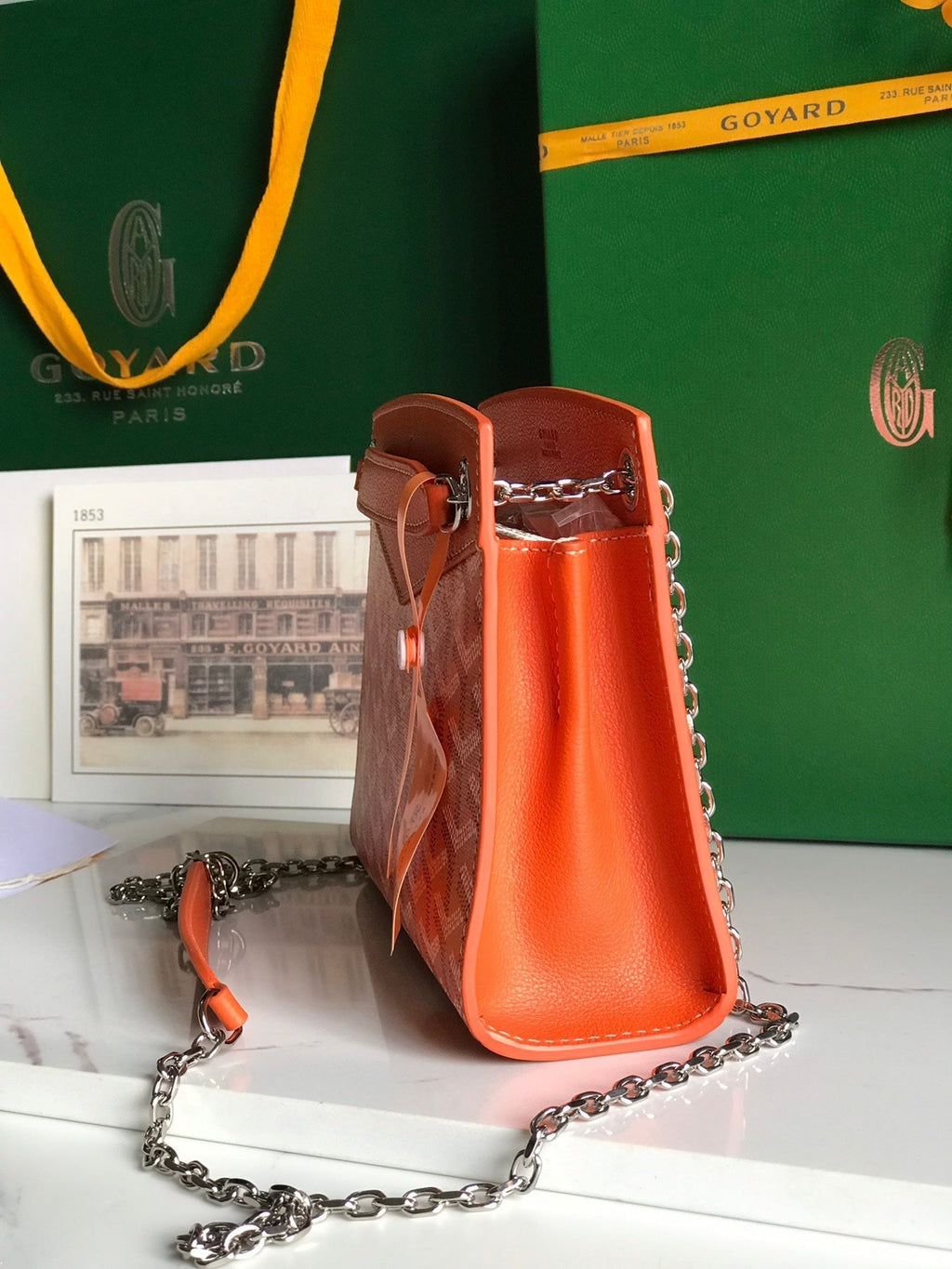 GOYARD ROUETTE STRUCTURÉ MINI BAG 21 IN ORANGE GOYARDINE CANVAS AND CALFSKIN