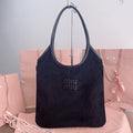 MIU MIU IVY TOTE BAG 40 IN DARK NAVY BLUE CORDUROY