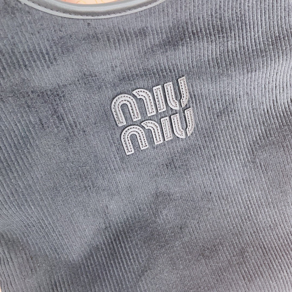 MIU MIU IVY TOTE BAG 40 IN DARK NAVY BLUE CORDUROY