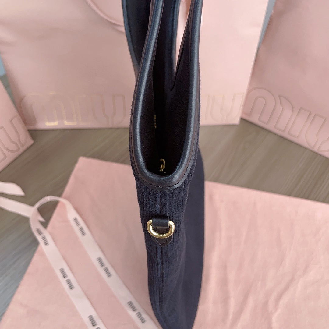 MIU MIU IVY TOTE BAG 40 IN DARK NAVY BLUE CORDUROY