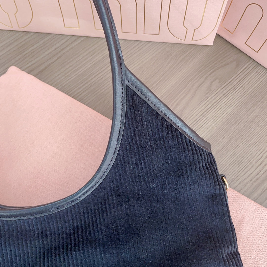 MIU MIU IVY TOTE BAG 40 IN DARK NAVY BLUE CORDUROY