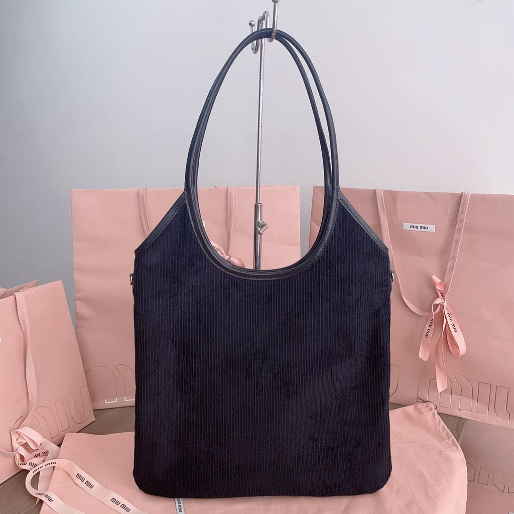 MIU MIU IVY TOTE BAG 40 IN DARK NAVY BLUE CORDUROY