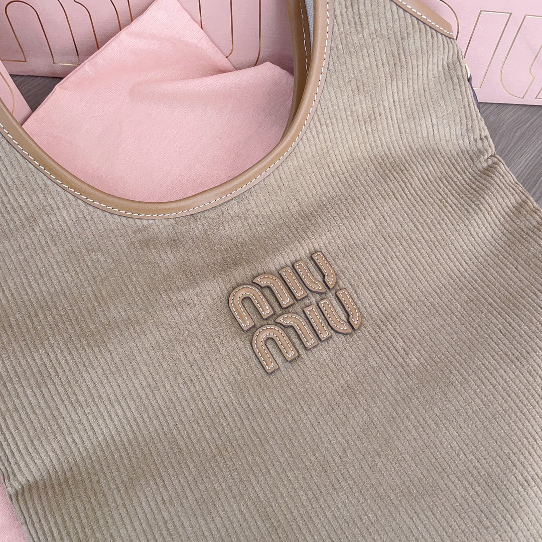 MIU MIU IVY TOTE BAG 40 IN LIGHT BROWN CORDUROY