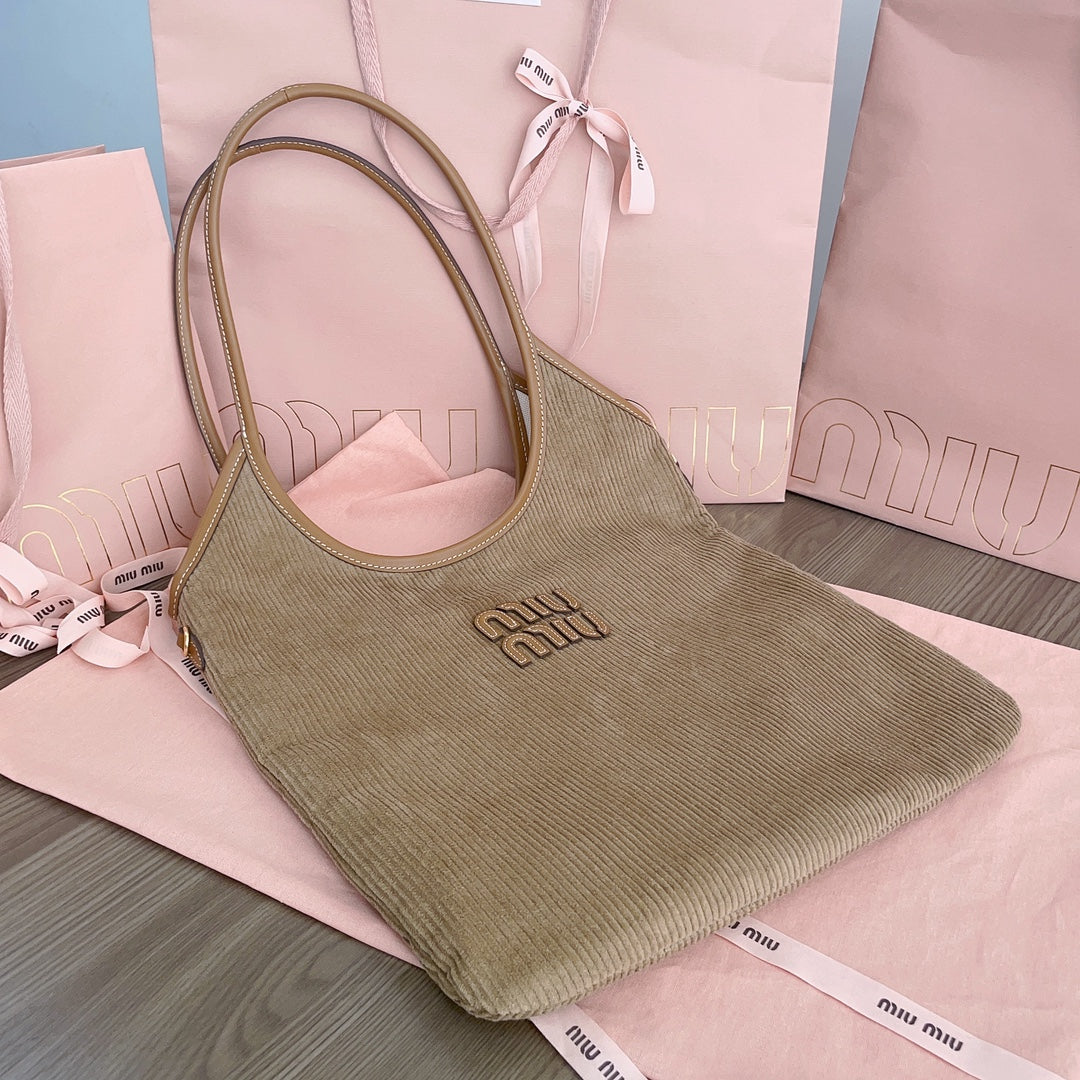 MIU MIU IVY TOTE BAG 40 IN LIGHT BROWN CORDUROY