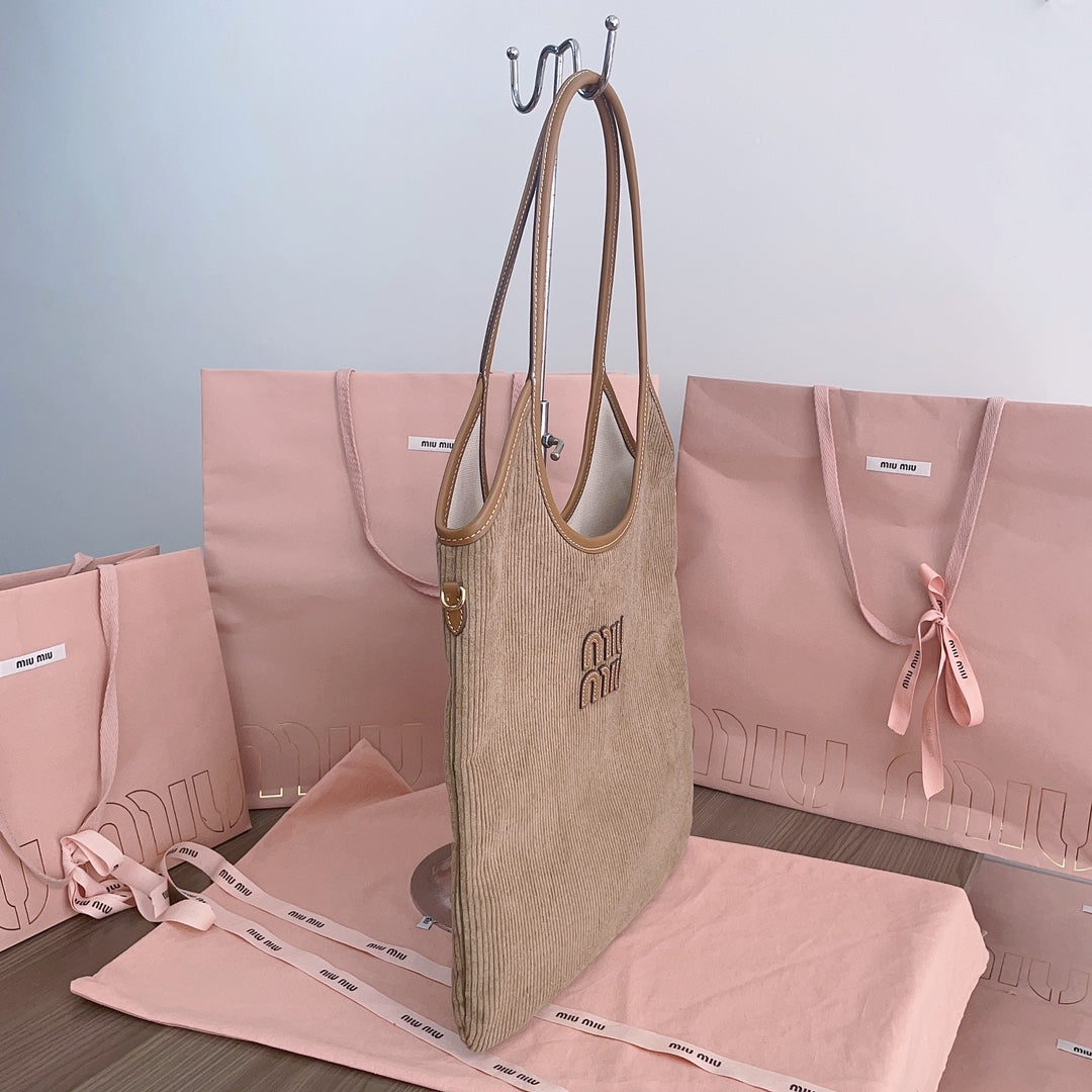 MIU MIU IVY TOTE BAG 40 IN LIGHT BROWN CORDUROY