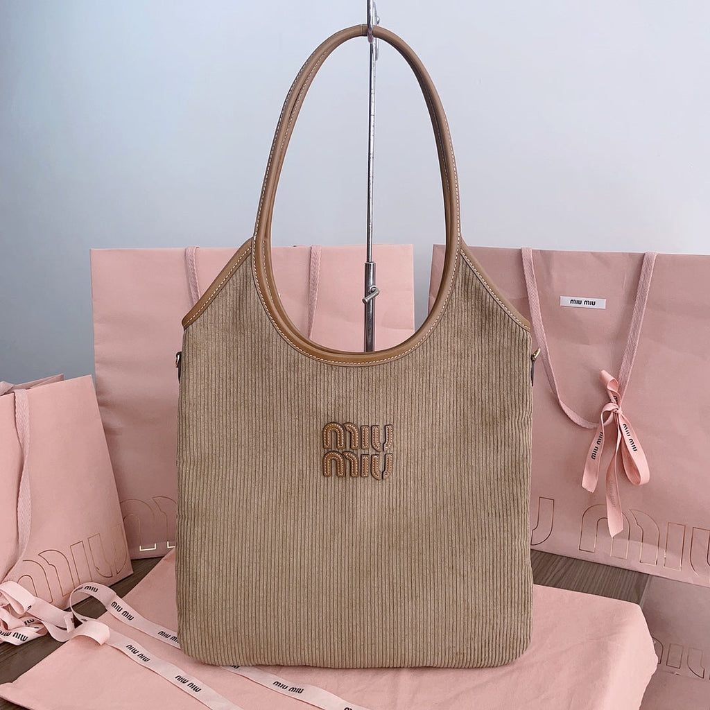 MIU MIU IVY TOTE BAG 40 IN LIGHT BROWN CORDUROY