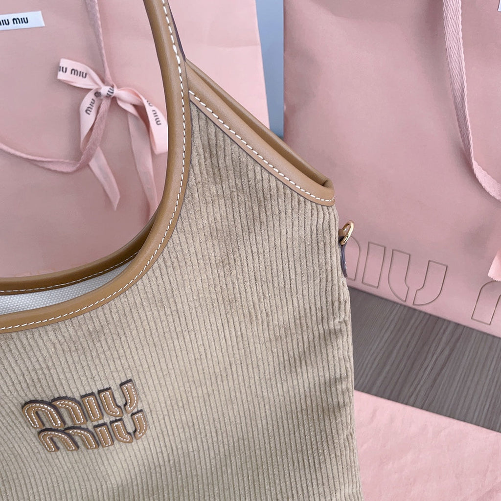 MIU MIU IVY TOTE BAG 40 IN LIGHT BROWN CORDUROY