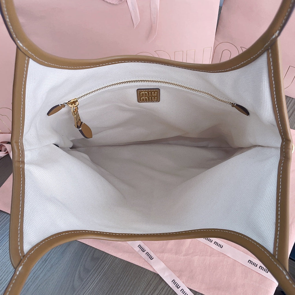 MIU MIU IVY TOTE BAG 40 IN LIGHT BROWN CORDUROY