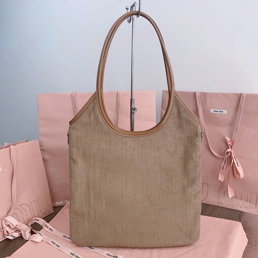 MIU MIU IVY TOTE BAG 40 IN LIGHT BROWN CORDUROY