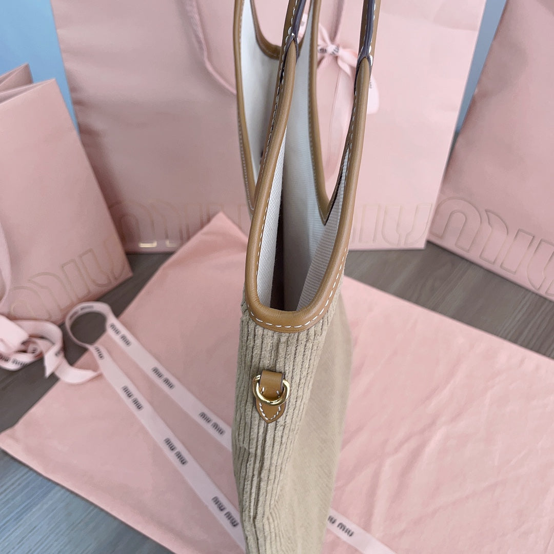 MIU MIU IVY TOTE BAG 40 IN LIGHT BROWN CORDUROY