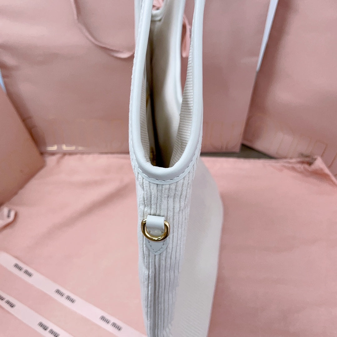 MIU MIU IVY TOTE BAG 40 IN WHITE CORDUROY