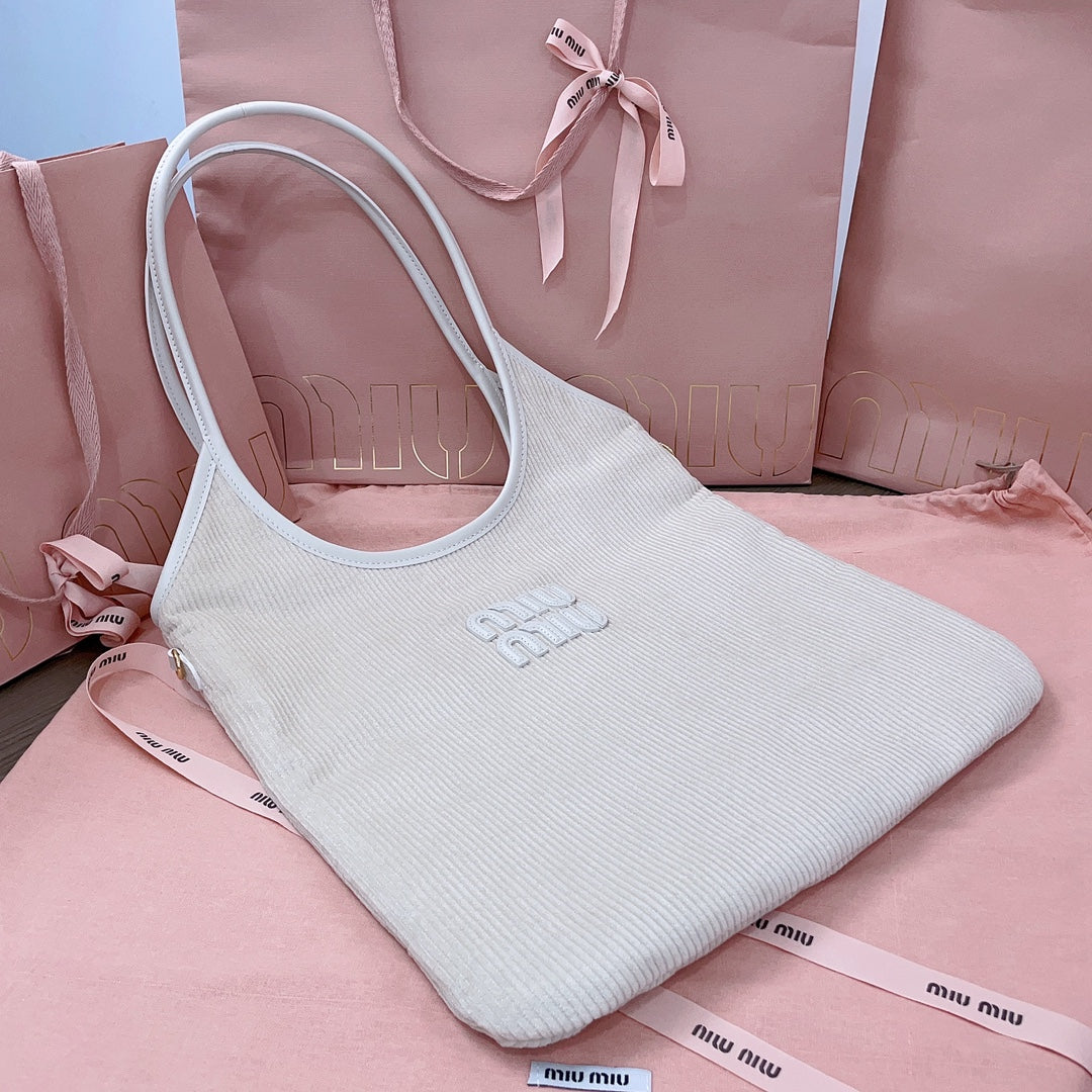 MIU MIU IVY TOTE BAG 40 IN WHITE CORDUROY