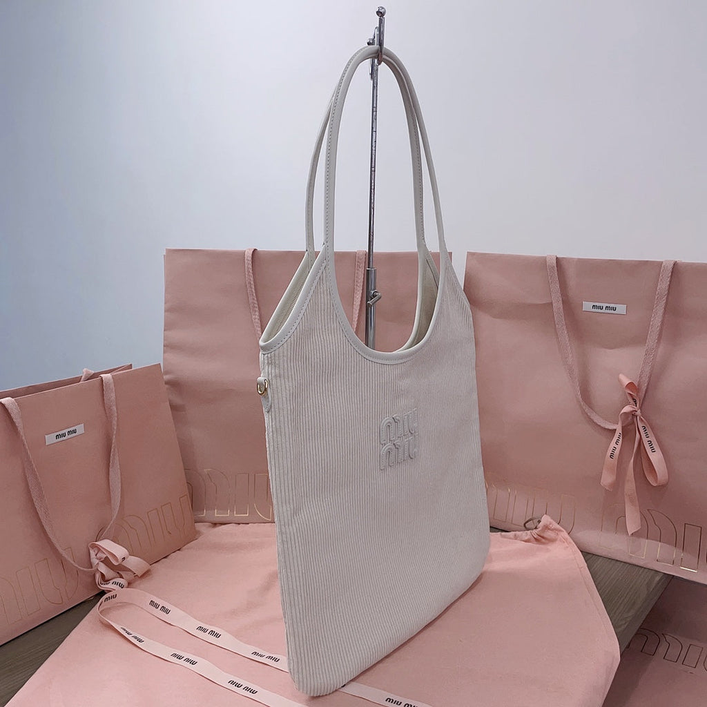 MIU MIU IVY TOTE BAG 40 IN WHITE CORDUROY