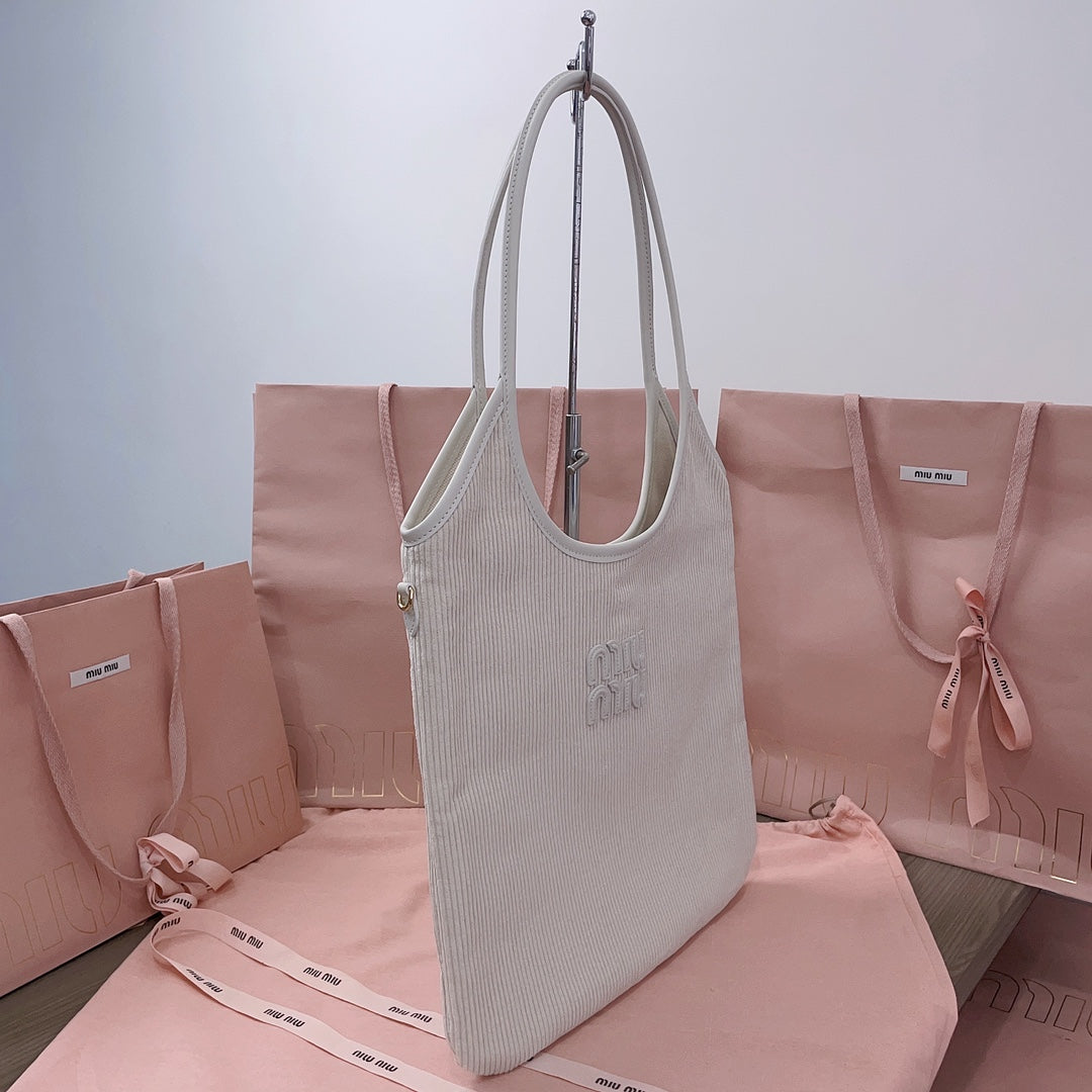 MIU MIU IVY TOTE BAG 40 IN WHITE CORDUROY
