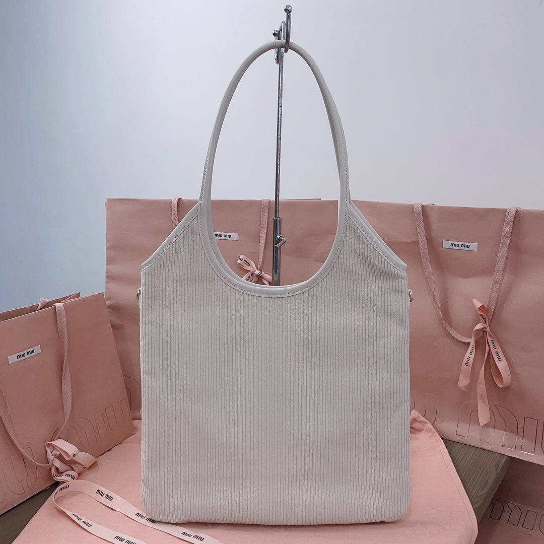 MIU MIU IVY TOTE BAG 40 IN WHITE CORDUROY