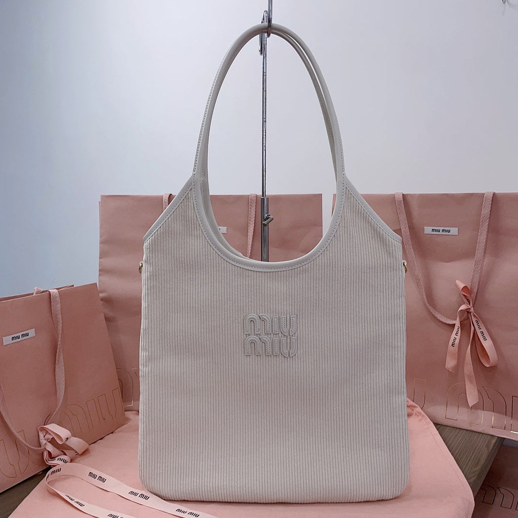 MIU MIU IVY TOTE BAG 40 IN WHITE CORDUROY