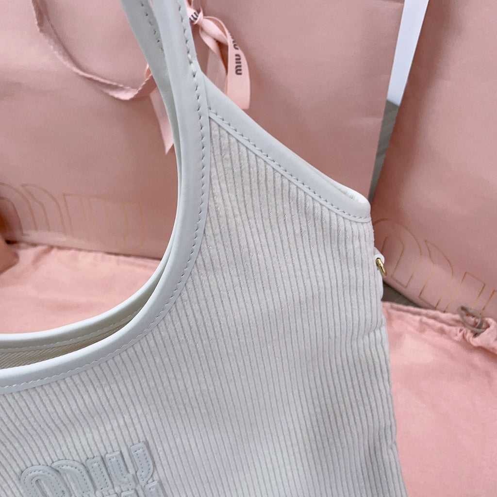 MIU MIU IVY TOTE BAG 40 IN WHITE CORDUROY