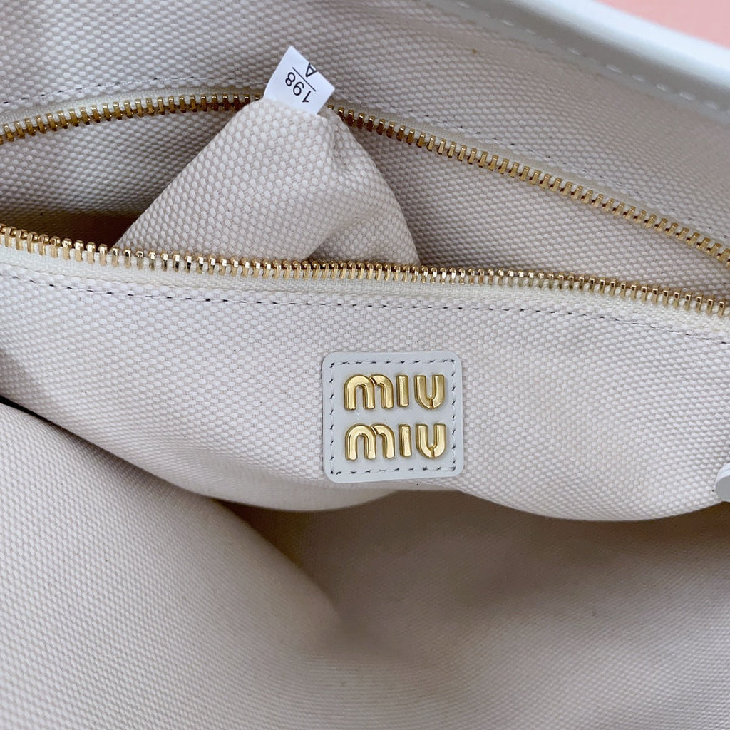 MIU MIU IVY TOTE BAG 40 IN WHITE CORDUROY