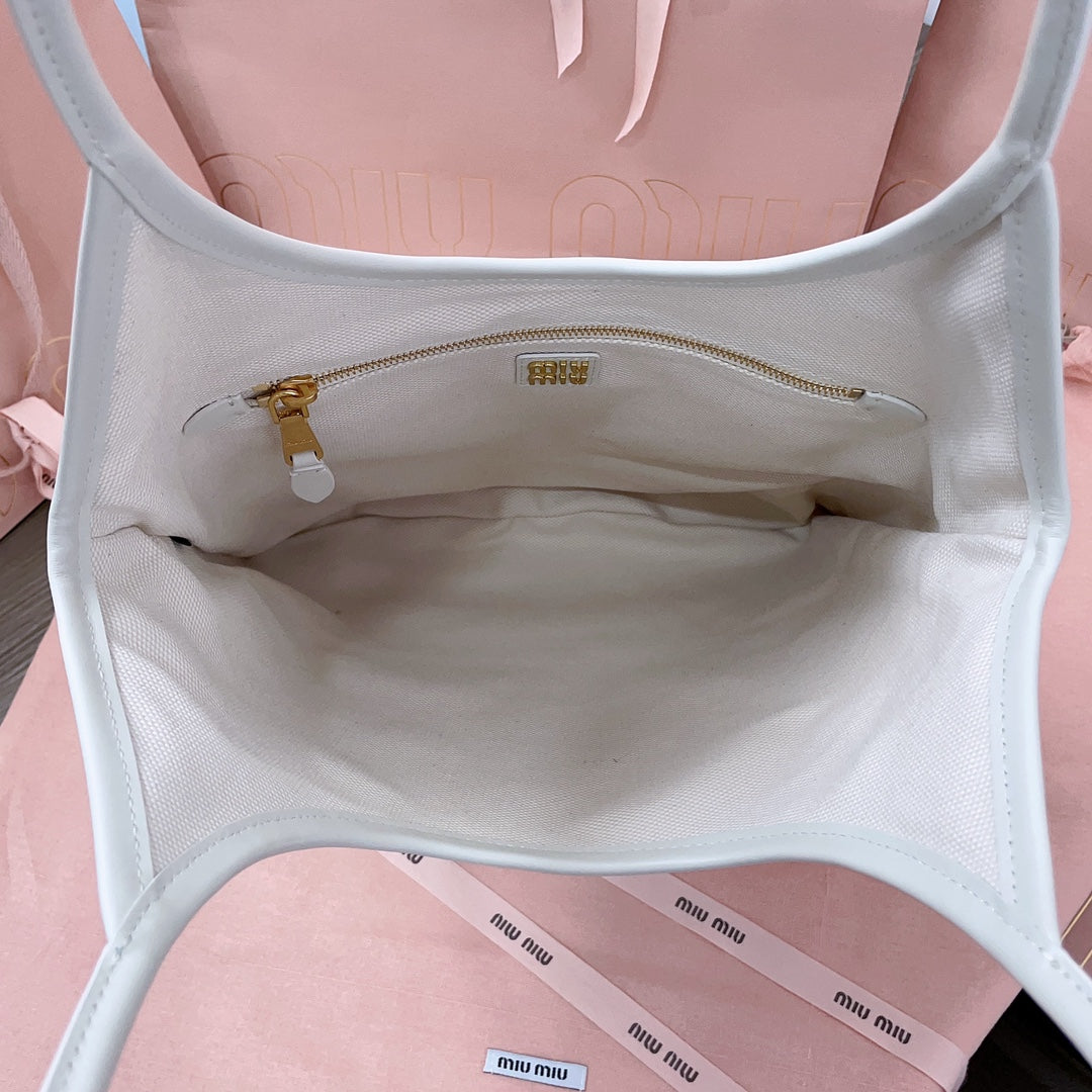 MIU MIU IVY TOTE BAG 40 IN WHITE CORDUROY