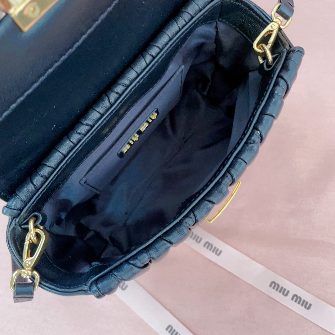 MIU MIU MATELASSÉ BAG 17 IN BLACK LAMBSKIN GOLD HARDWARE
