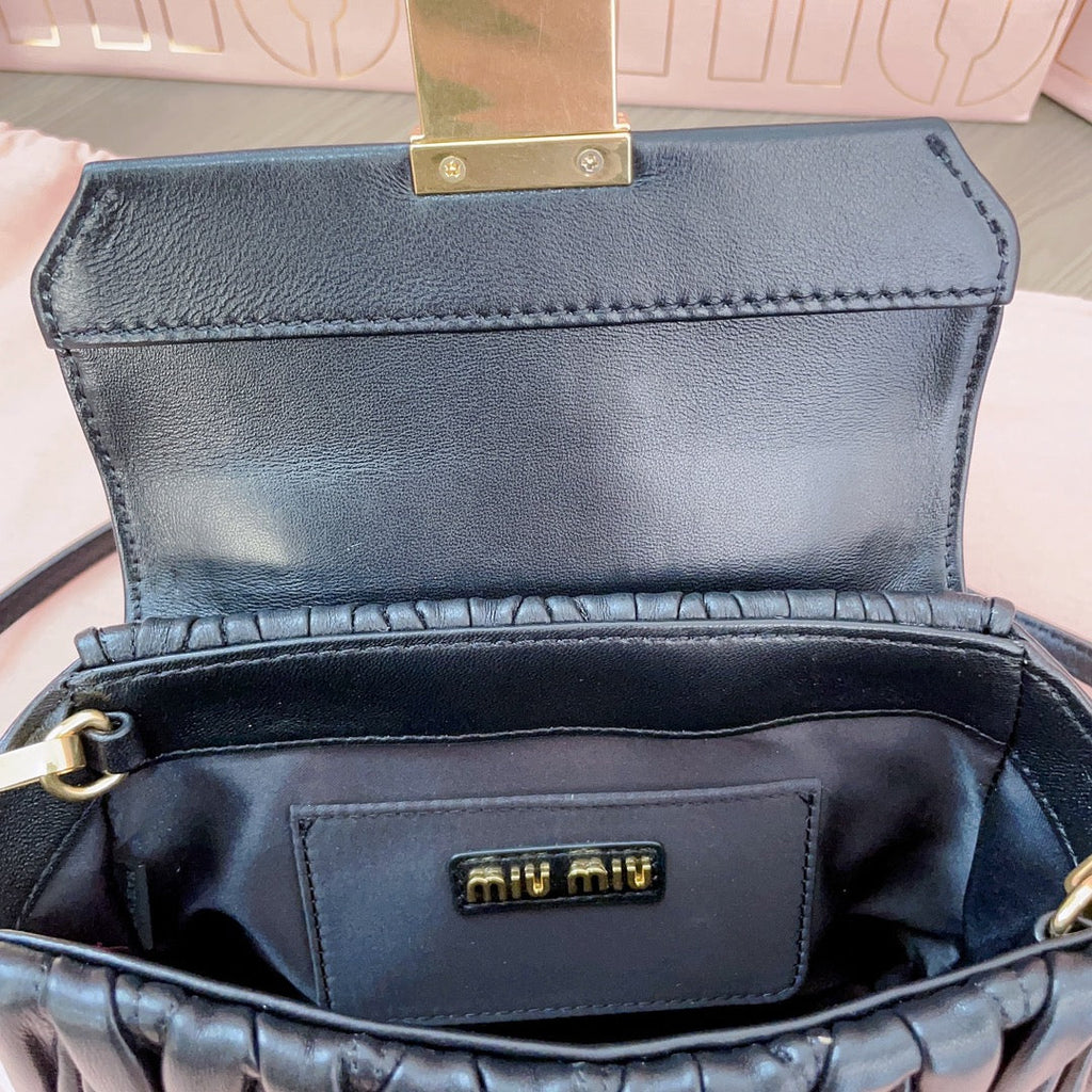 MIU MIU MATELASSÉ BAG 17 IN BLACK LAMBSKIN GOLD HARDWARE