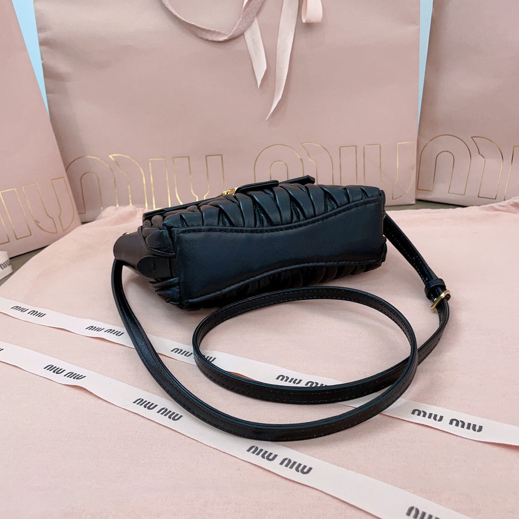 MIU MIU MATELASSÉ BAG 17 IN BLACK LAMBSKIN GOLD HARDWARE
