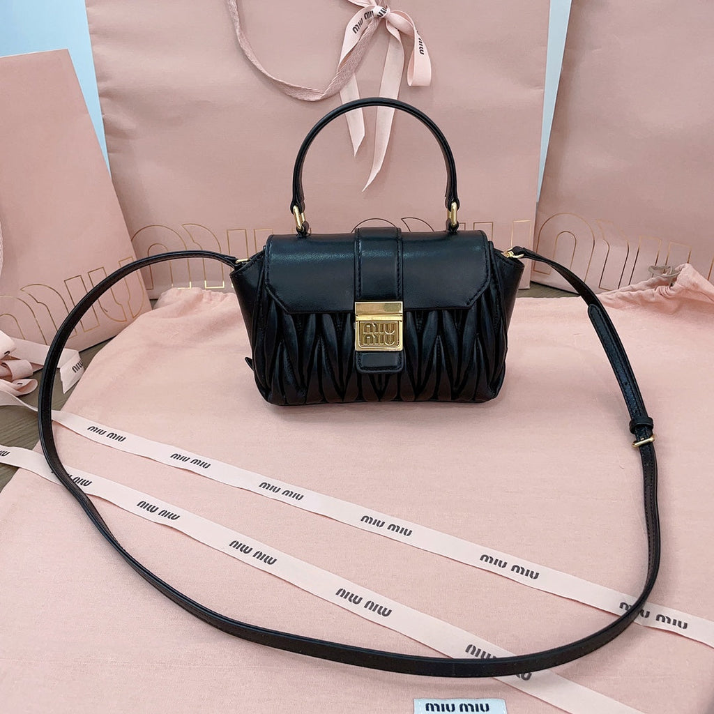 MIU MIU MATELASSÉ BAG 17 IN BLACK LAMBSKIN GOLD HARDWARE