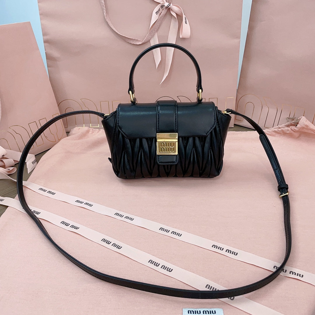 MIU MIU MATELASSÉ BAG 17 IN BLACK LAMBSKIN GOLD HARDWARE