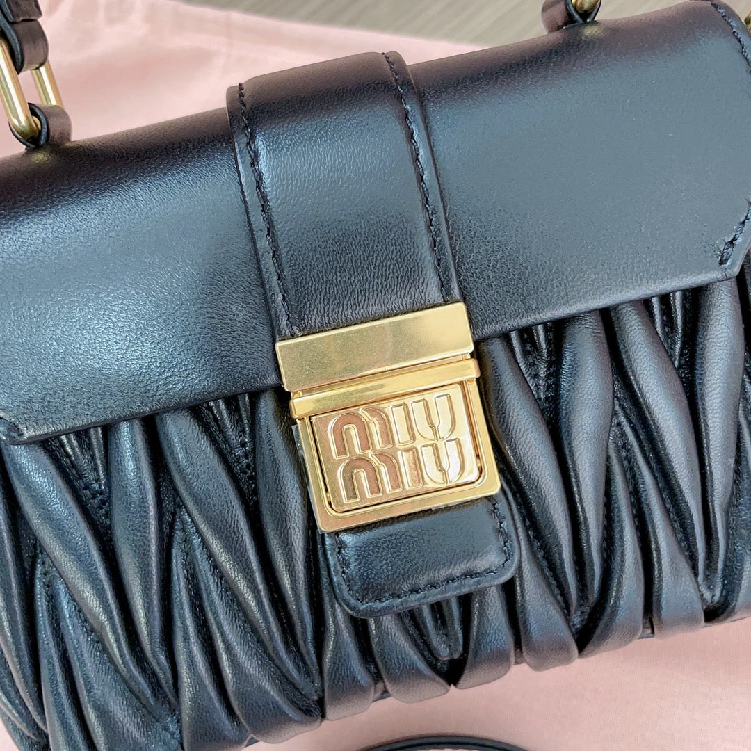 MIU MIU MATELASSÉ BAG 17 IN BLACK LAMBSKIN GOLD HARDWARE
