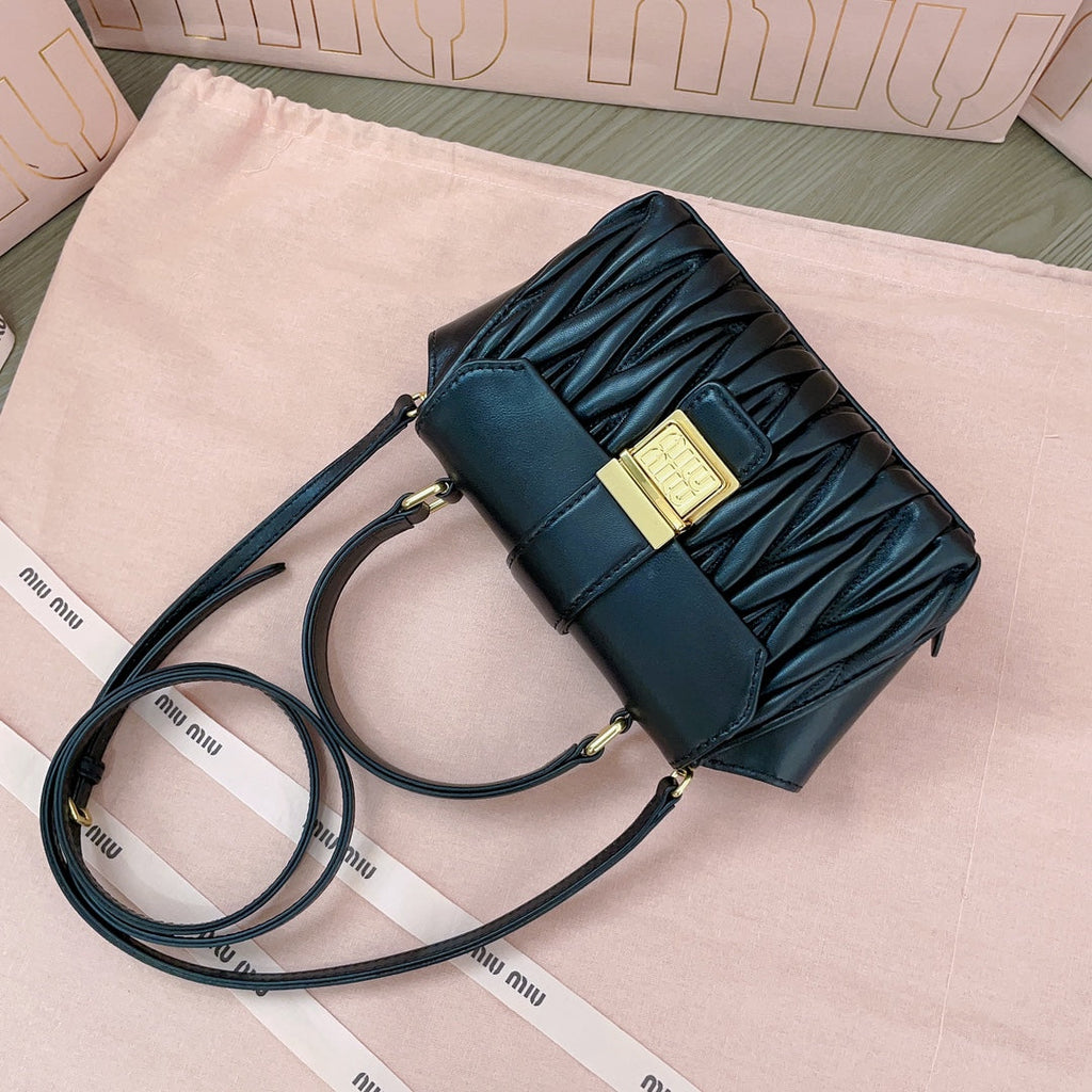 MIU MIU MATELASSÉ BAG 17 IN BLACK LAMBSKIN GOLD HARDWARE