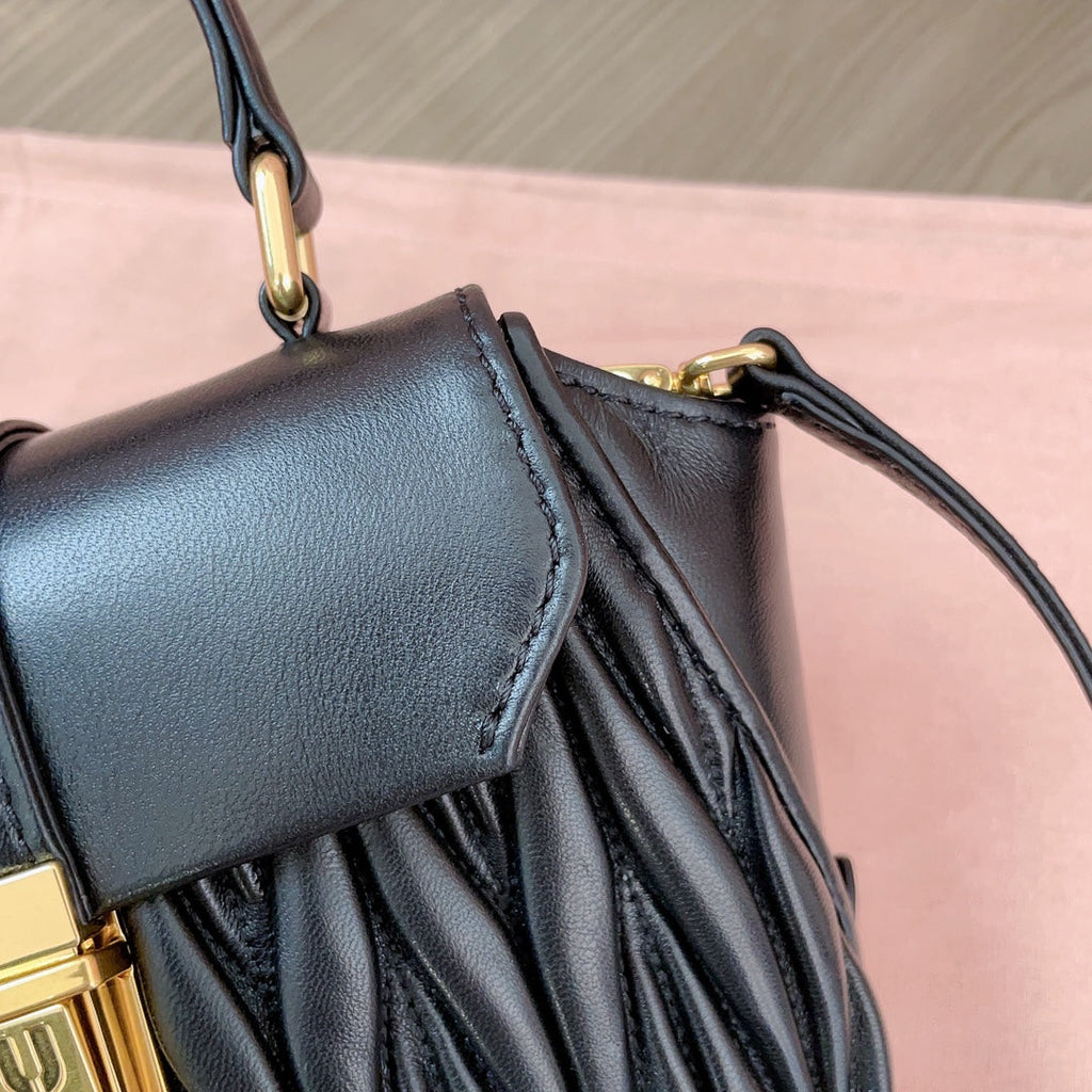 MIU MIU MATELASSÉ BAG 17 IN BLACK LAMBSKIN GOLD HARDWARE