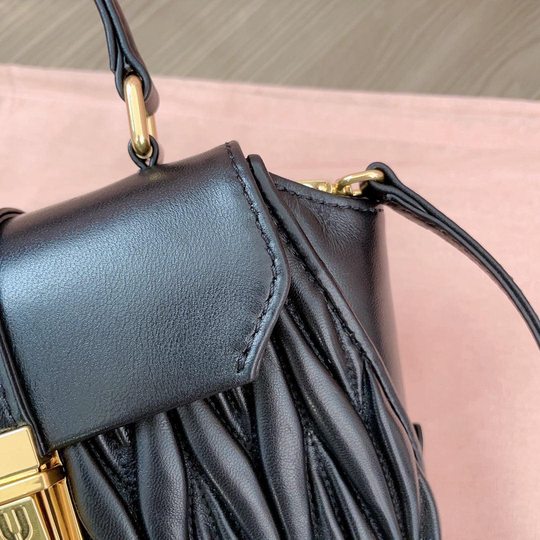 MIU MIU MATELASSÉ BAG 17 IN BLACK LAMBSKIN GOLD HARDWARE