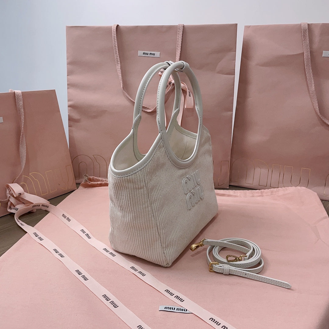 MIU MIU IVY HANDBAG 22 IN WHITE CANVAS